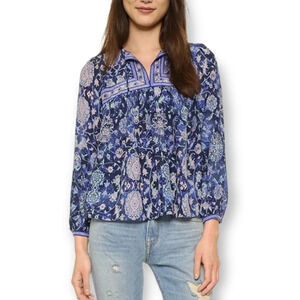Rebecca Taylor  Silk Dreamweaver Paisley Bohemian Peasant Blouse Indigo Size 6